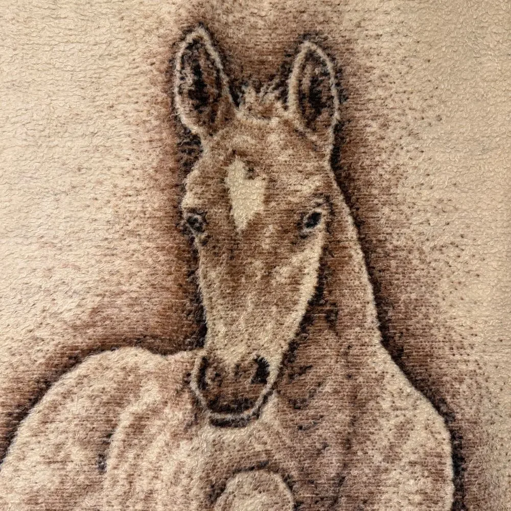 Vtg 80s Biederlack baby horse throw blanket - foal colt laying down brown 52x52